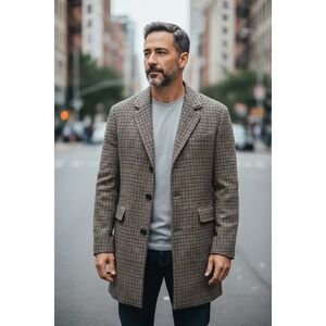 JACK & JONES Jordblinders Checked Wool Blend Coat Men's Brown Size L